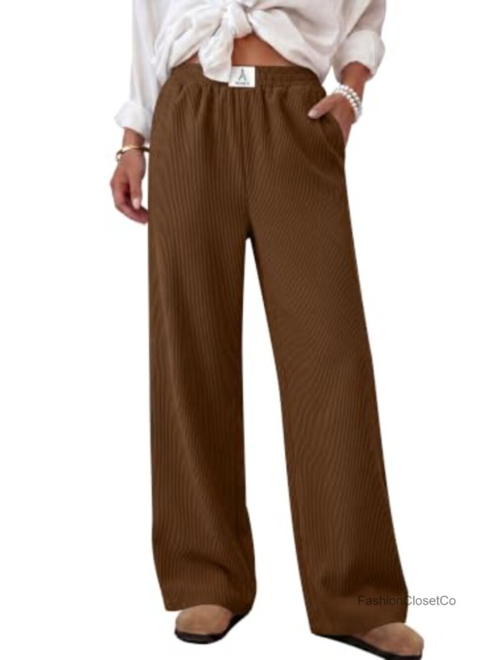 Womens Corduroy Wide Leg Palazzo Lounge Pants High Waist Pull On